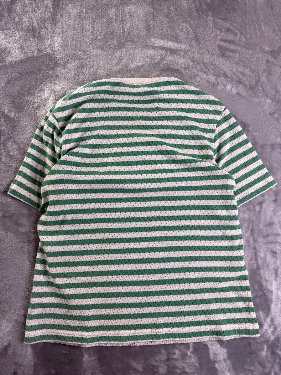 Moncler Striped Pointelle Knit T-Shirt Green White Terry Logo Patch Men's Size M gallery