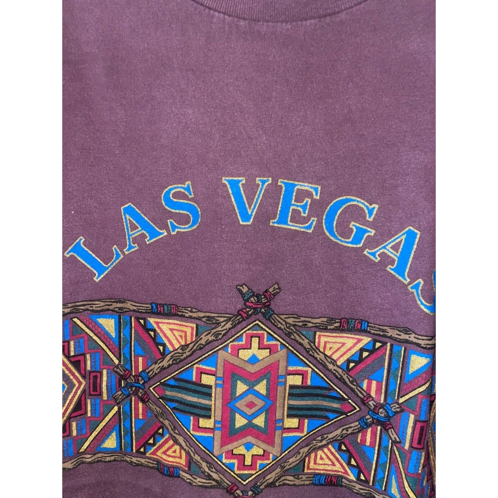 Vintage Las Vegas Native Shirt American Beaded Twigs Purple Tee 90s VTG Large gallery