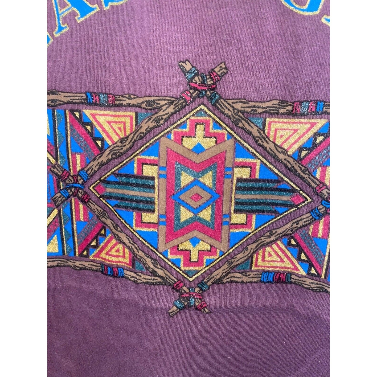 Vintage Las Vegas Native Shirt American Beaded Twigs Purple Tee 90s VTG Large gallery