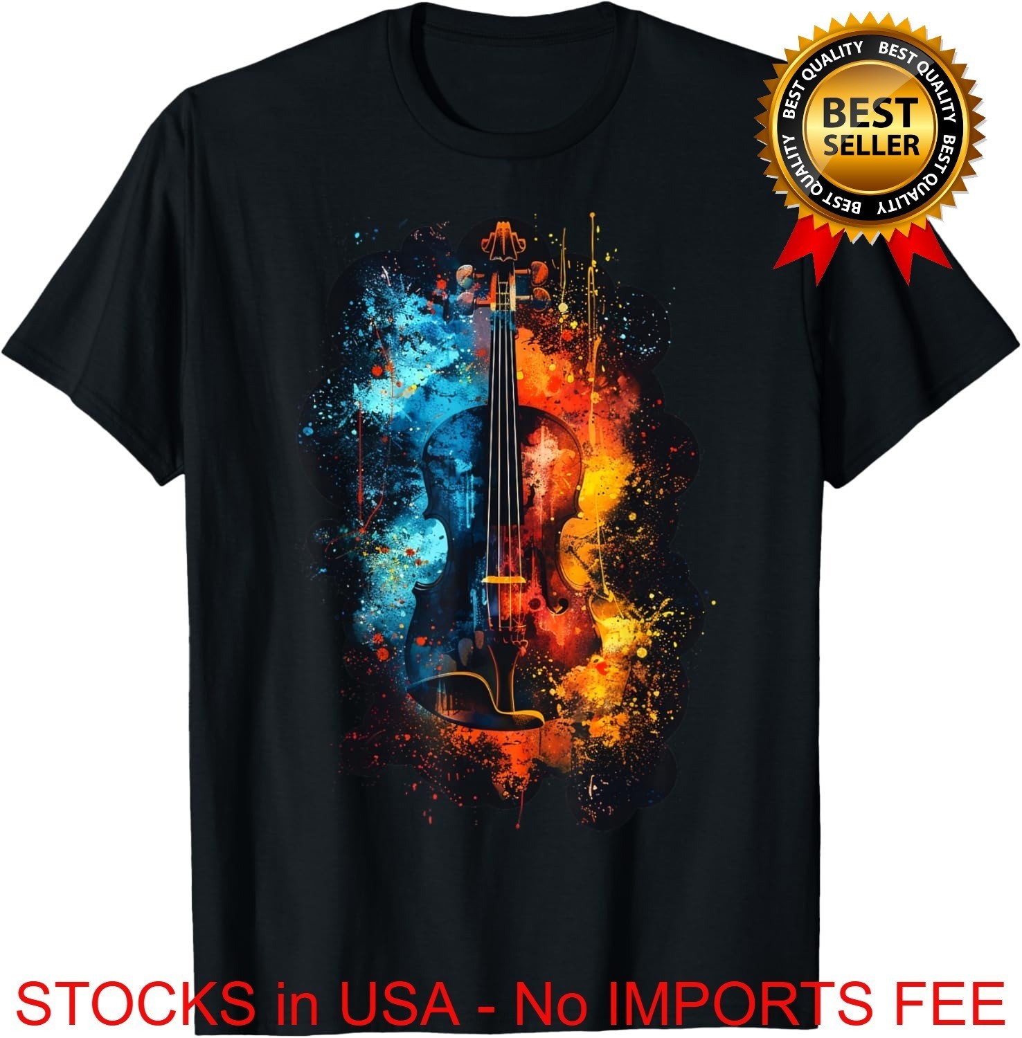 Water and Fire Violin Shirt Music Art Graphic Tee Hot Deal T-Shirt S-4XL gallery