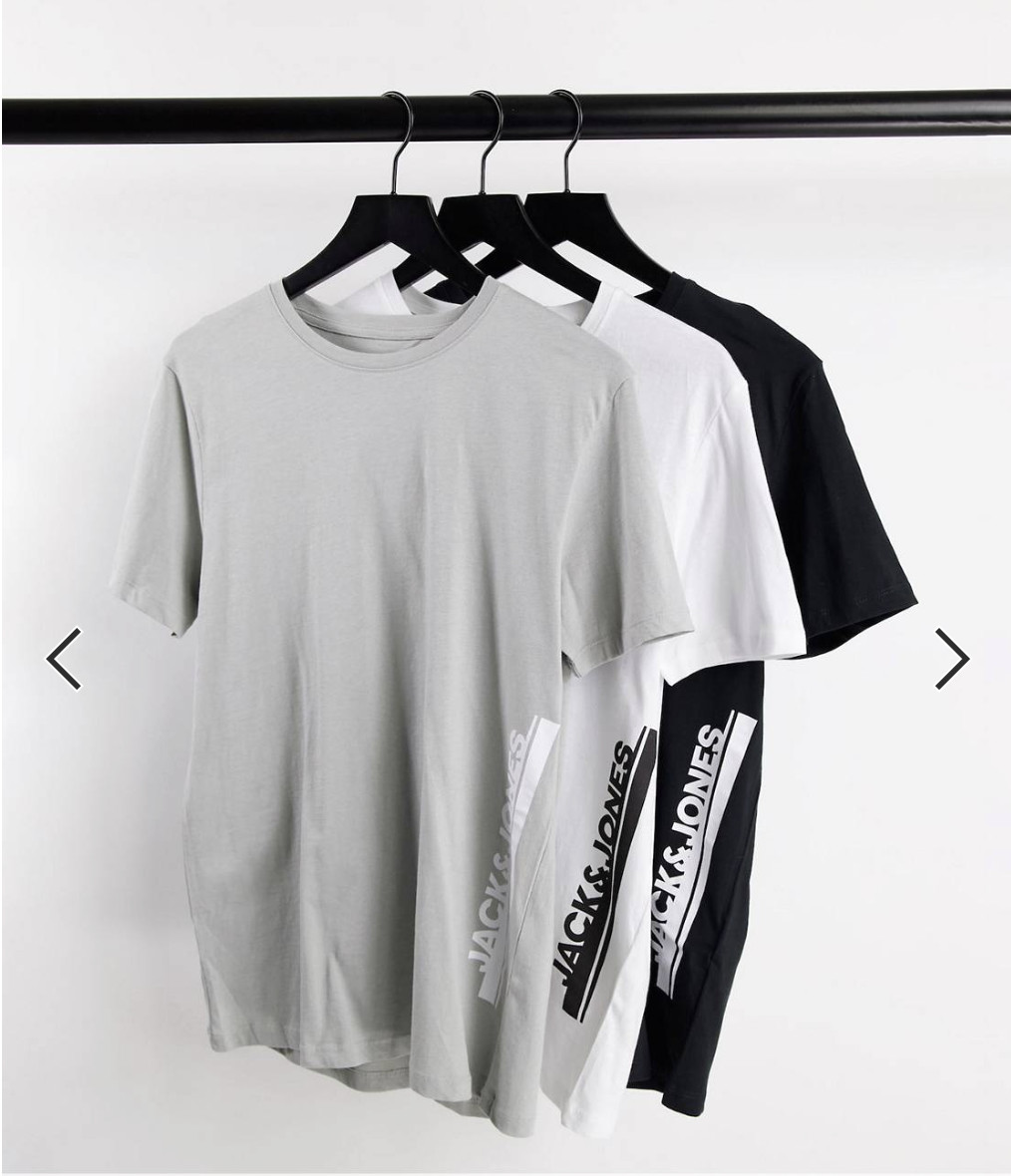 Jack & Jones Mens 3 pack T-Shirts in black white gray “Large” LR118