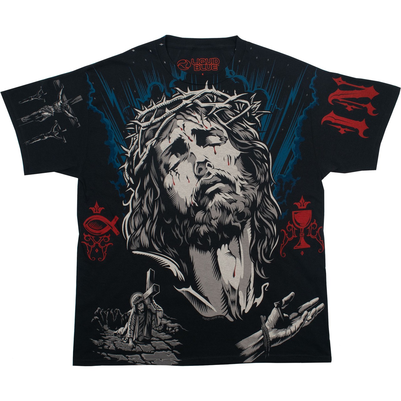 Jesus Ascension Black T-Shirt Liquid Blue gallery