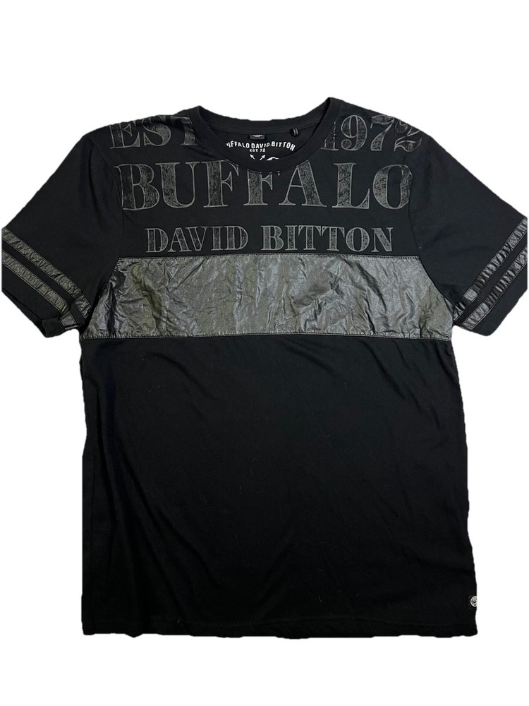 Buffalo David Bitton Men’s T Shirt Large Black Faux Leather Accent Rock Fashion