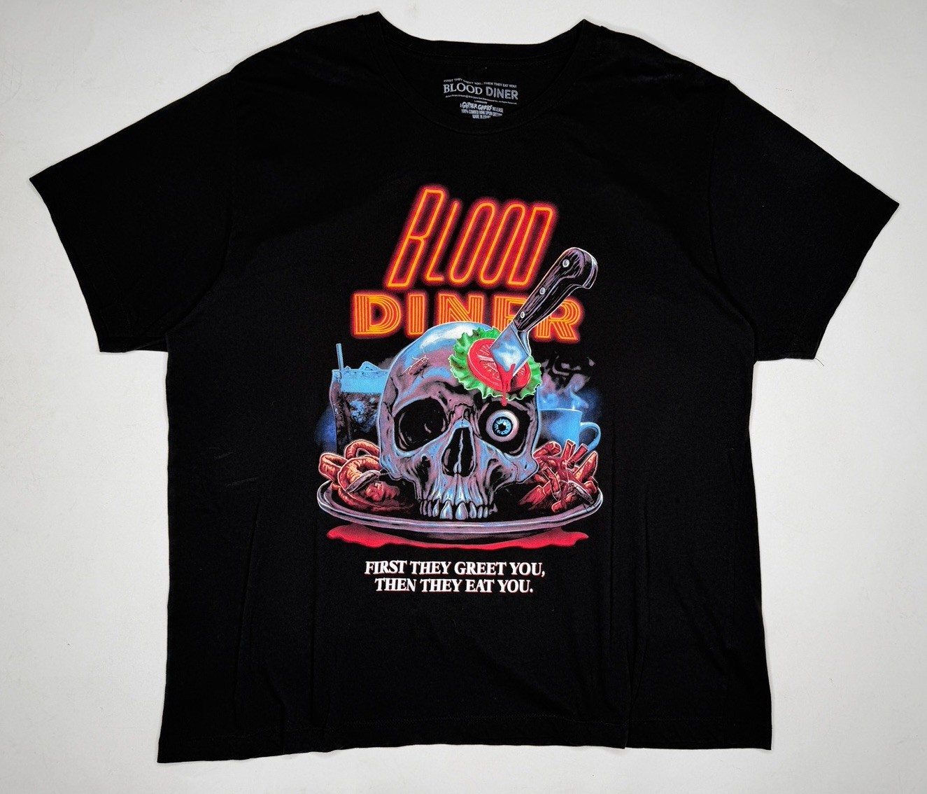 Blood Diner Gutter Garb Movie Promo Horror VHS T-Shirt | XXL
