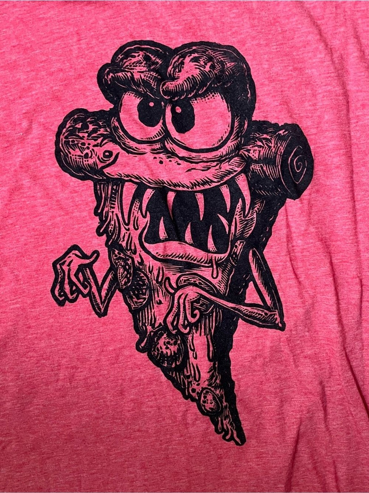 Graphic Monster Pizza Slice Tee Mens Size Large Heathered Red Hand Silkscreened gallery