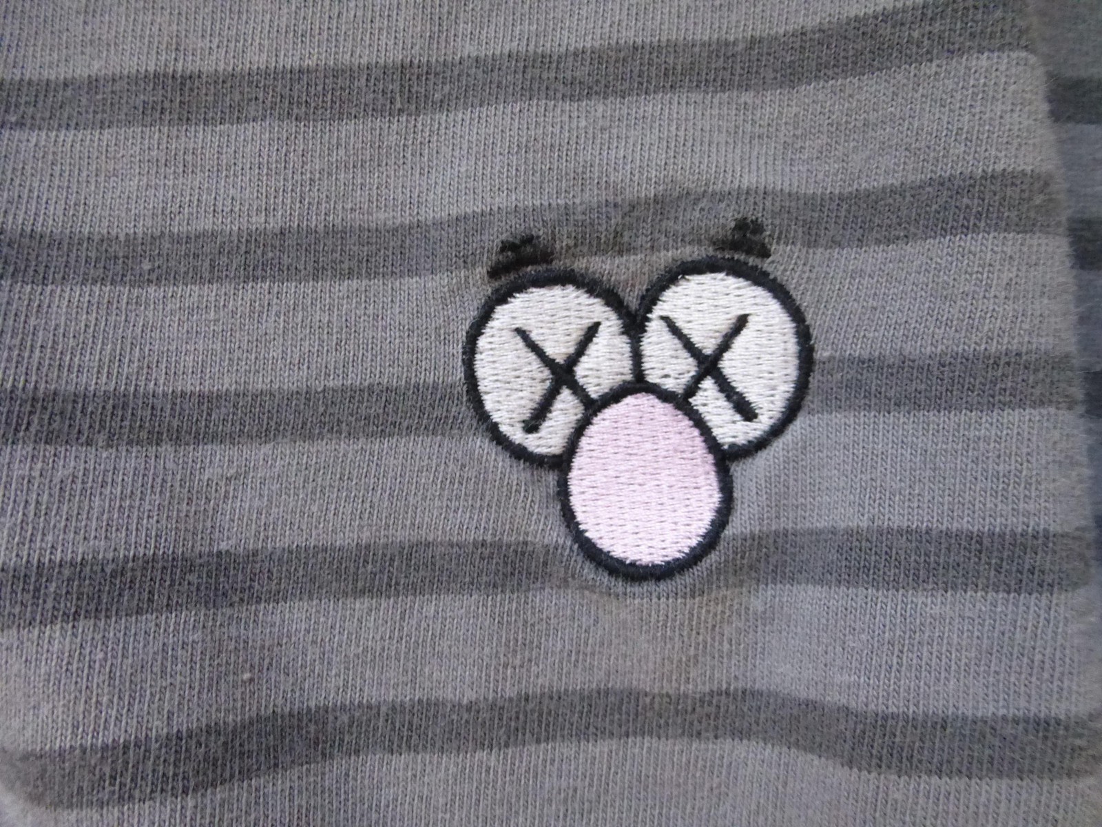Uniqlo KAWS T Shirt Mens Large BFF Gray Striped Graphic Tee UT Short Sleeve Tee gallery