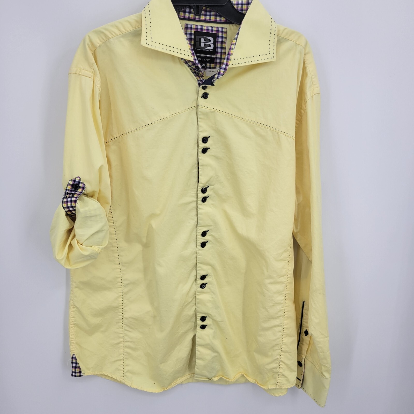 Don Bas Collection Dress Shirt Mens 3XL Yellow Quality Western Ornate Flip Cuff gallery