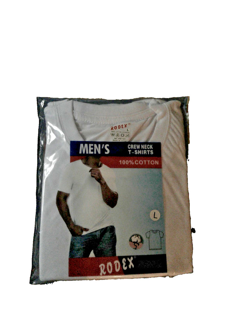 Rodex Men’s 2 Pack White Crew Neck T-Shirts Size Large