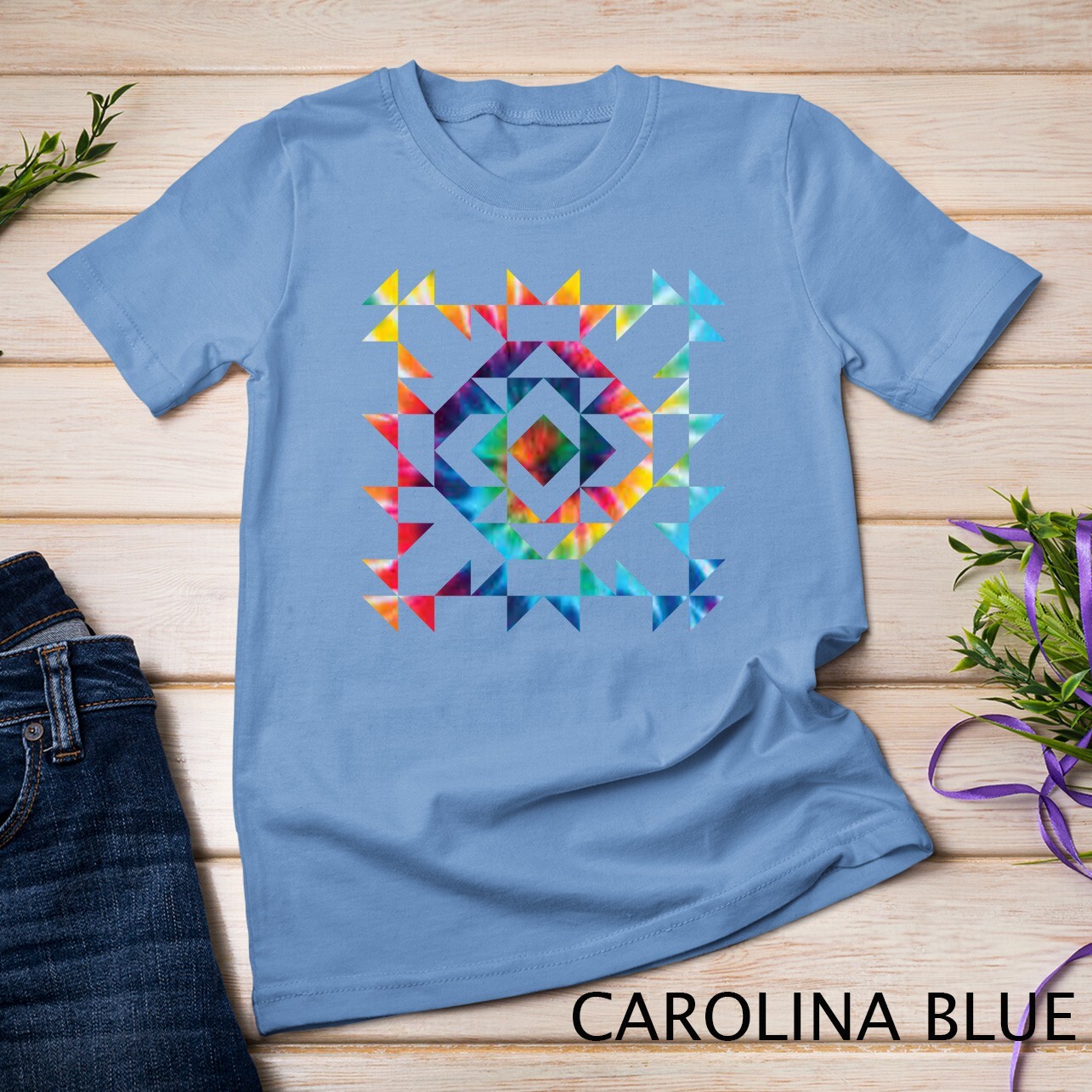 Tie Dye Geometric Shapes Pattern Quilt Block Art - Scandi Folk Unisex T-shirt gallery