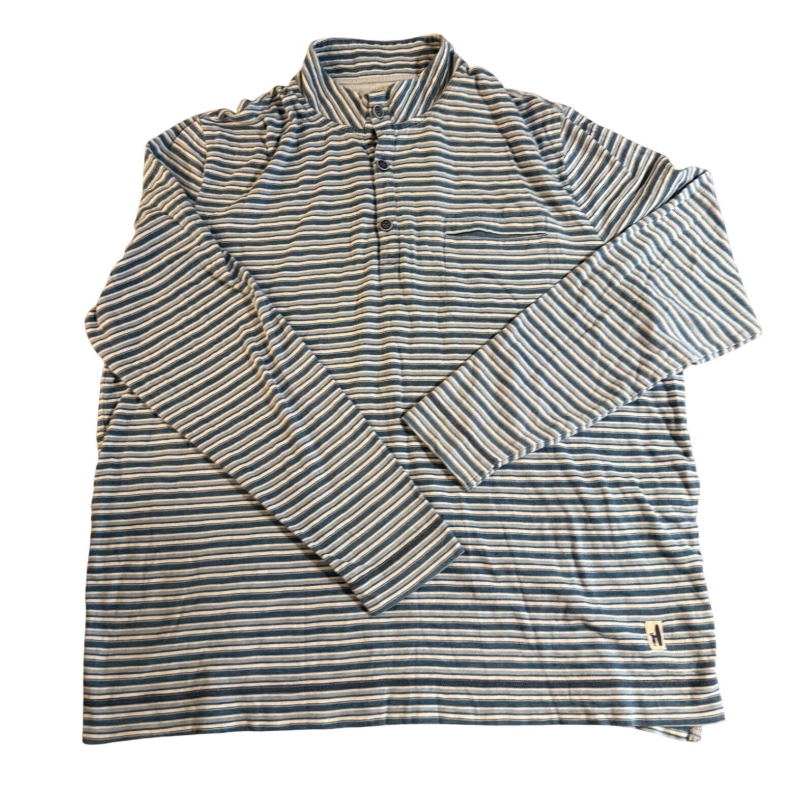 Johnnie-O Hangin Out Mens XL Blue Striped Long Sleeve Henley Shirt Stand Collar gallery