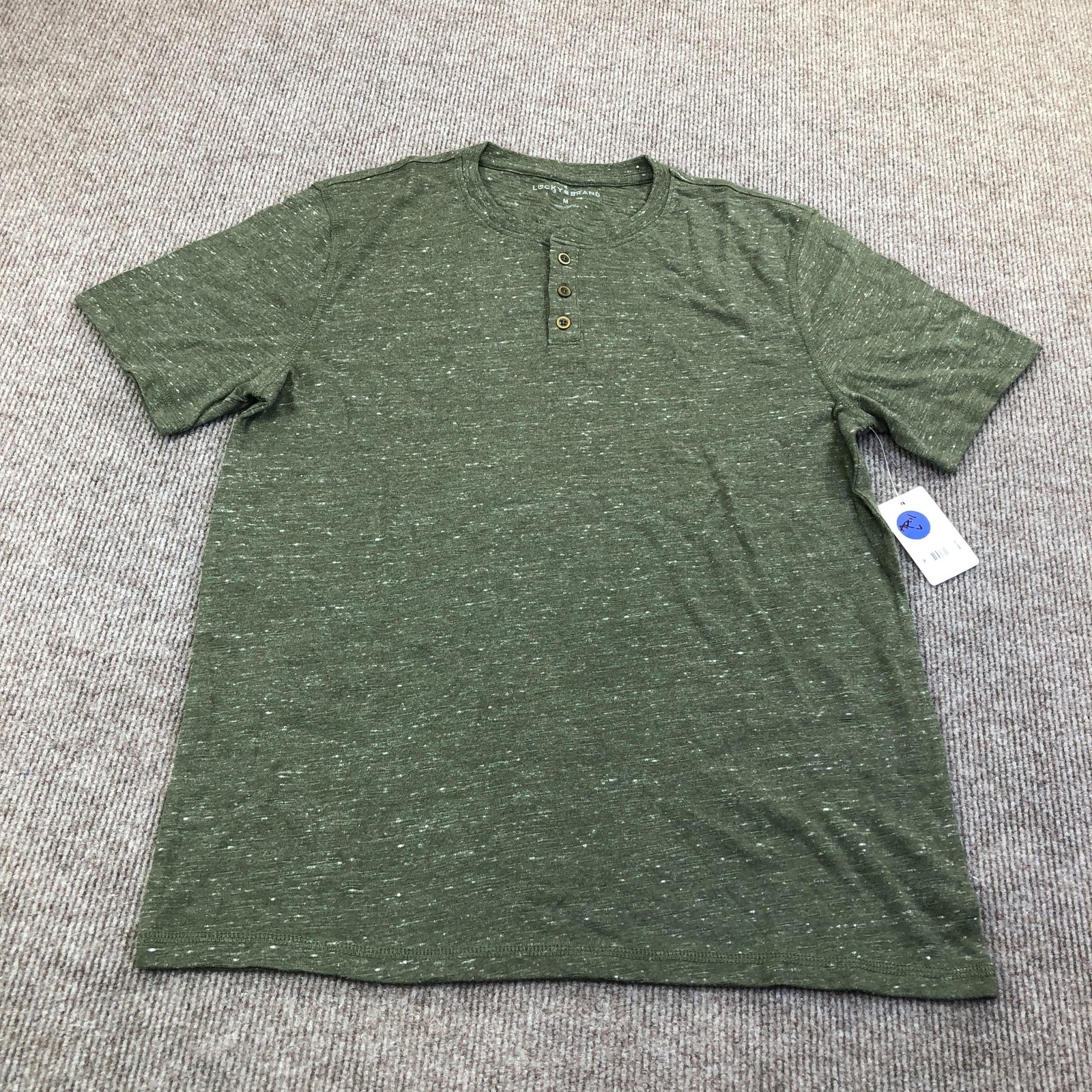 Lucky Brand Shirt Mens Medium Green Linen Henley Tee Tagless Jersey Lightweight