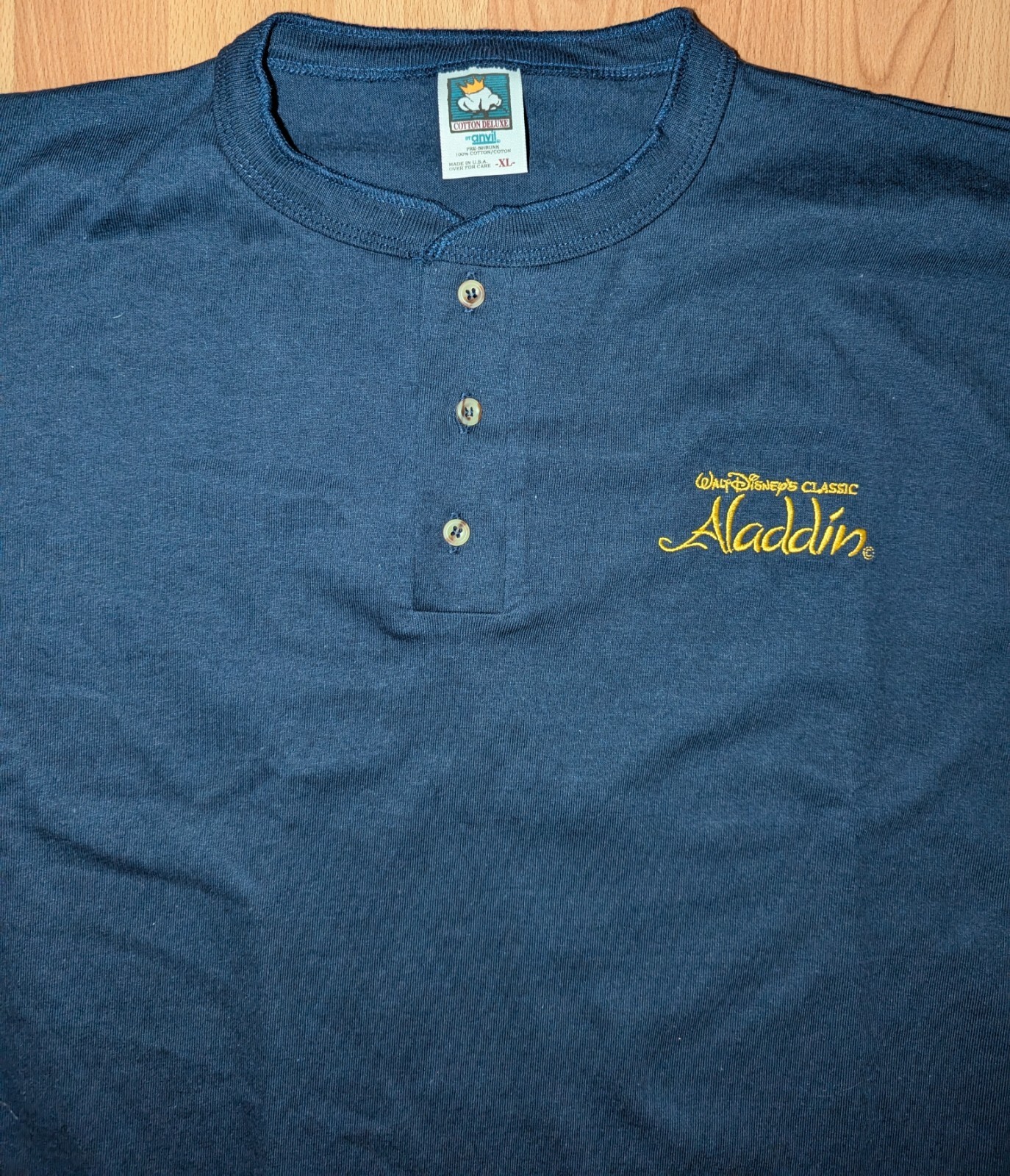 Vintage 90s Aladdin Promo Embroidered Logo Single Stitch Henley Disney T-Shirt gallery
