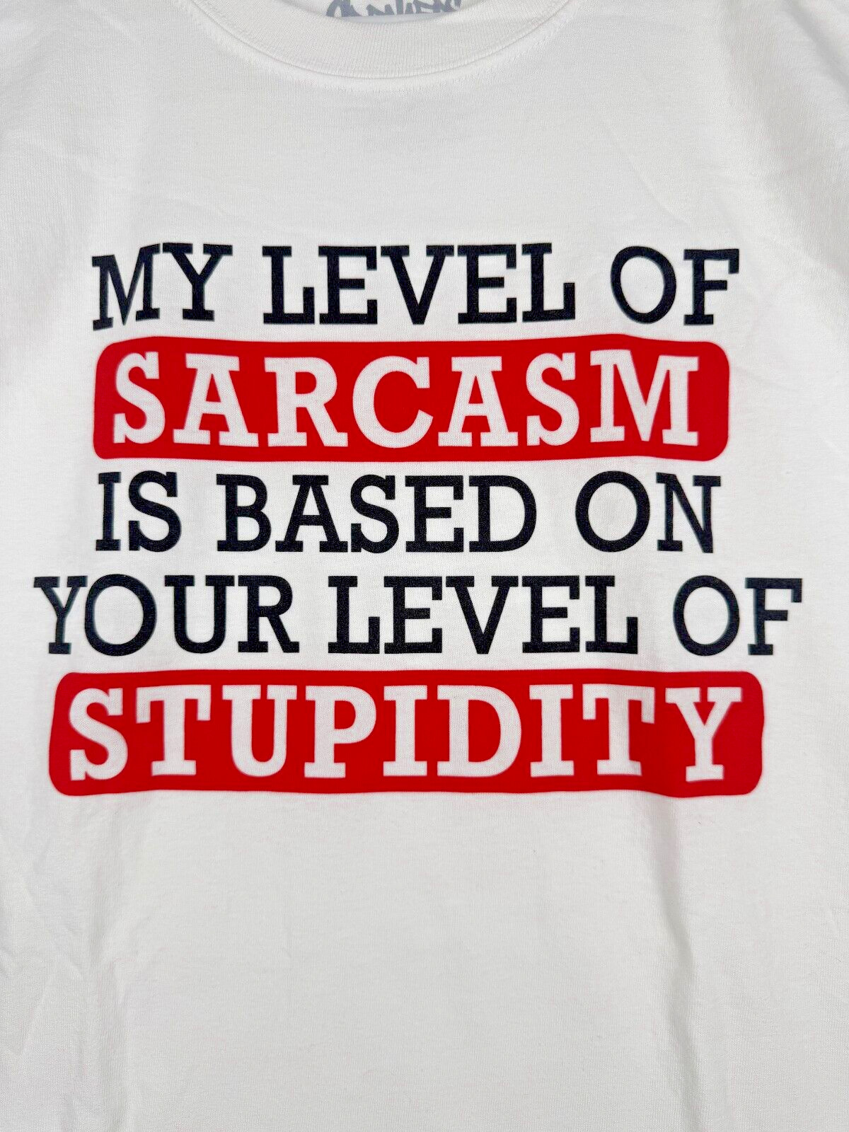 Size XL - Spencers Novelty Level of Sarcasm Vs Stupidity Graphic T-Shirt White gallery