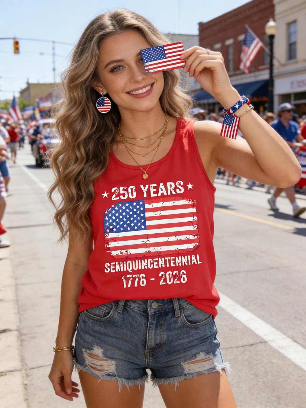 250 Years American Anniversary Tank Top Women 4th of July Patriotic Sleeveles... gallery