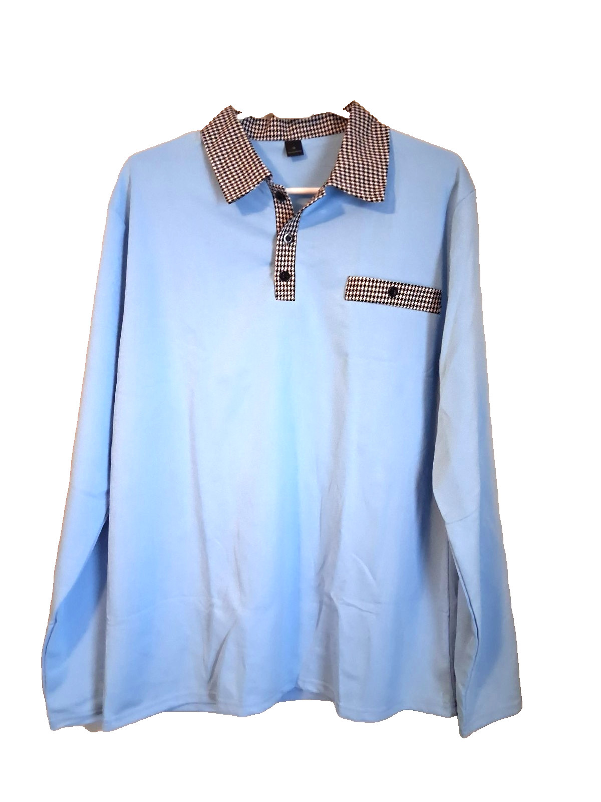 New Men Light Blue Long M Sleeve Shirt Contrast Collar Polyester Trim Casual gallery