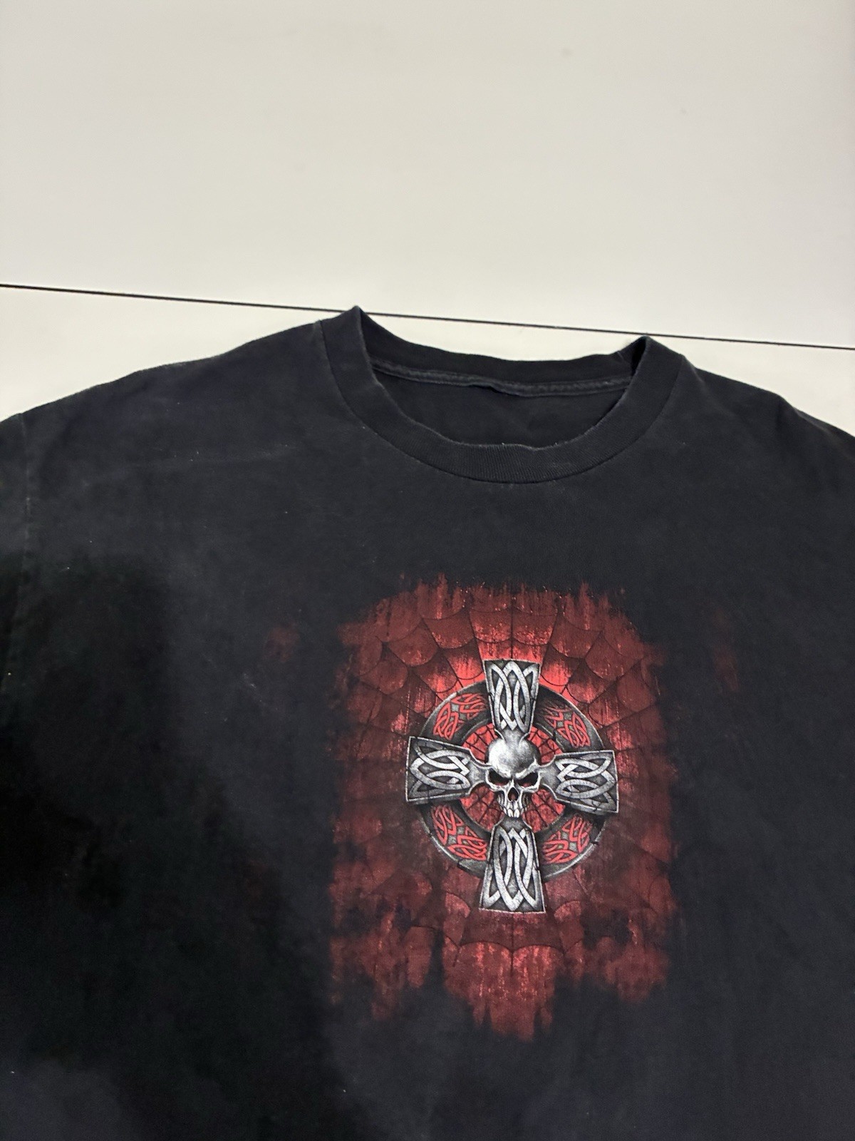 Hot Leather Celtic Cross T Shirt Large Black Gothic Biker West Coast Chopper VTG gallery