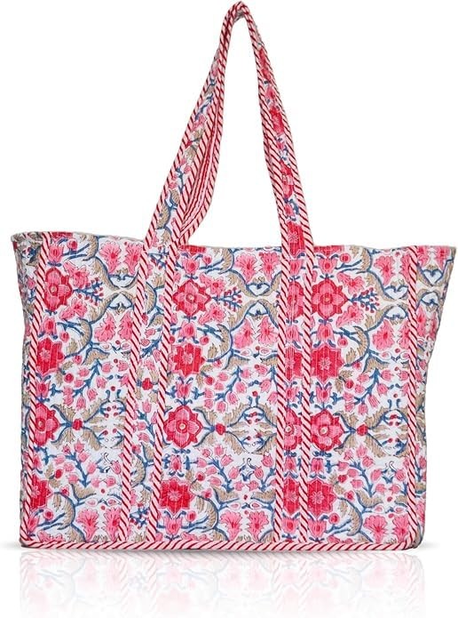 Quilted Tote Bag for Women – Large Canvas Travel Tote with Zipper | Floral Co... gallery