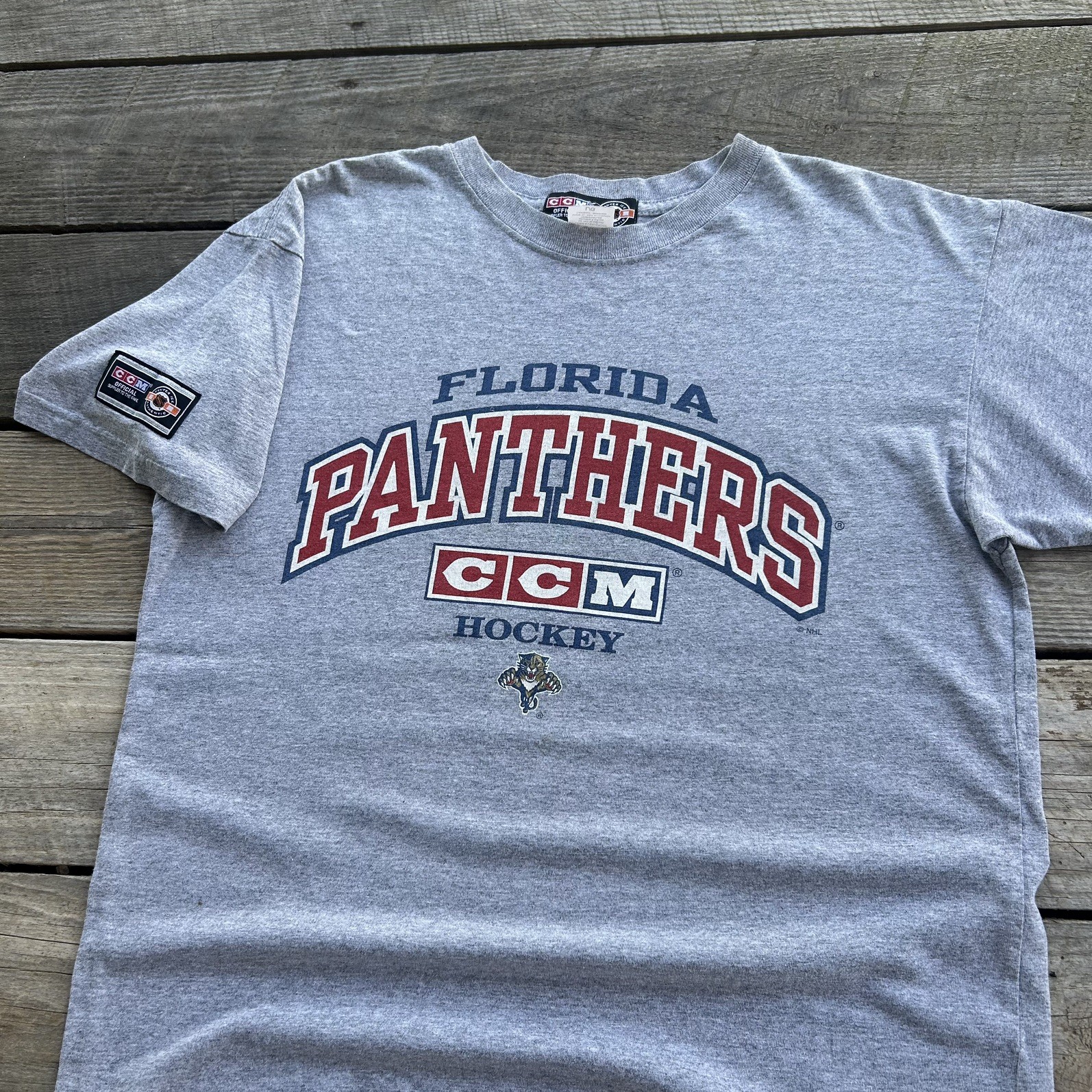 Vintage Florida Panthers NHL T Shirt Gray Hockey CCM Center Ice Tee 90s Sz Large