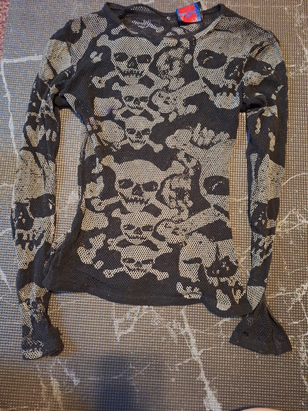 Tripp NYC Sheer Skull Print Mesh Long Sleeve Mens Large Shirt Goth Punk Fishnet