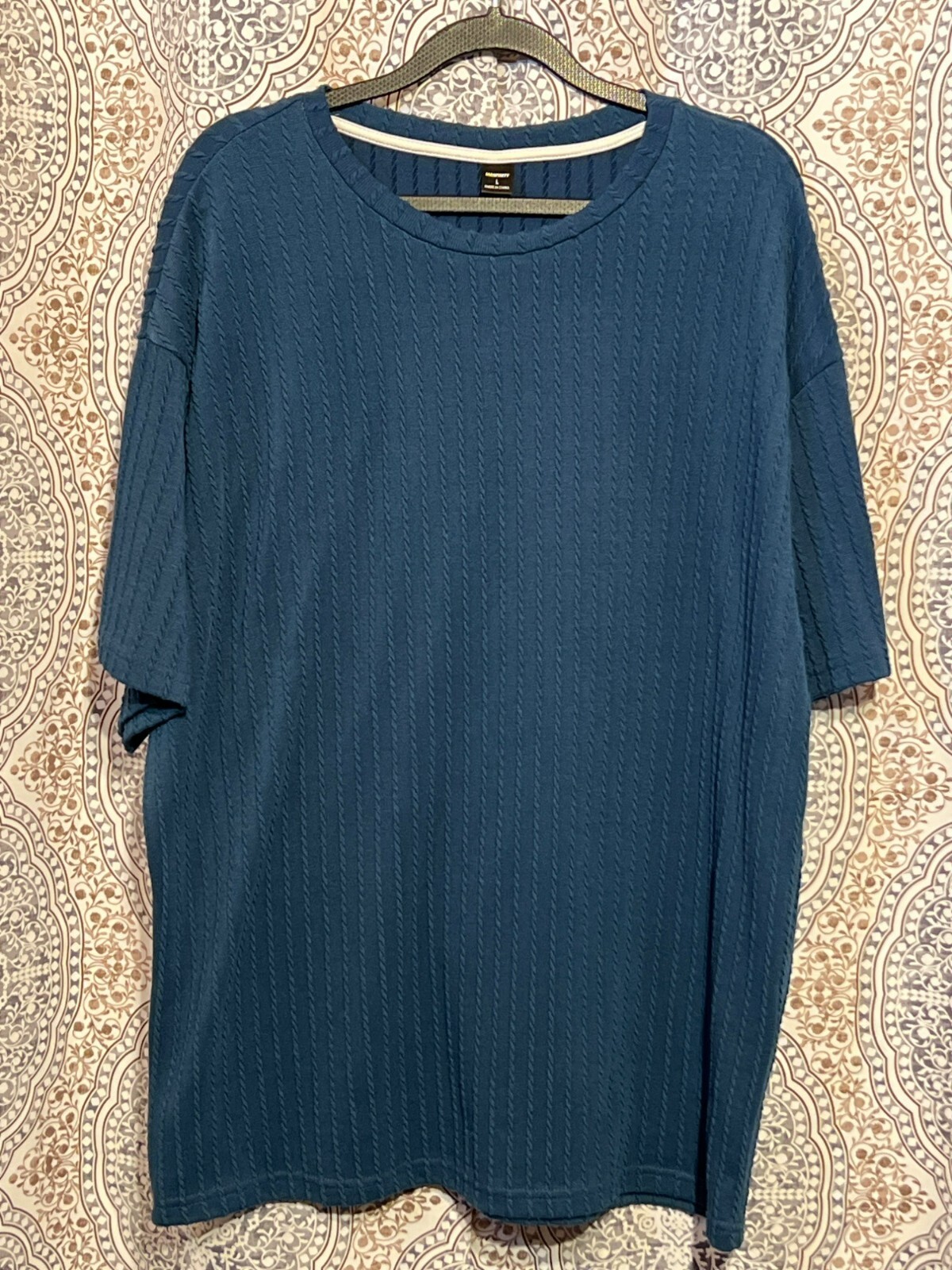 Manfinity Mens Textured Knit Navy Blue Short Sleeve Crew Neck T-Shirt Size L gallery
