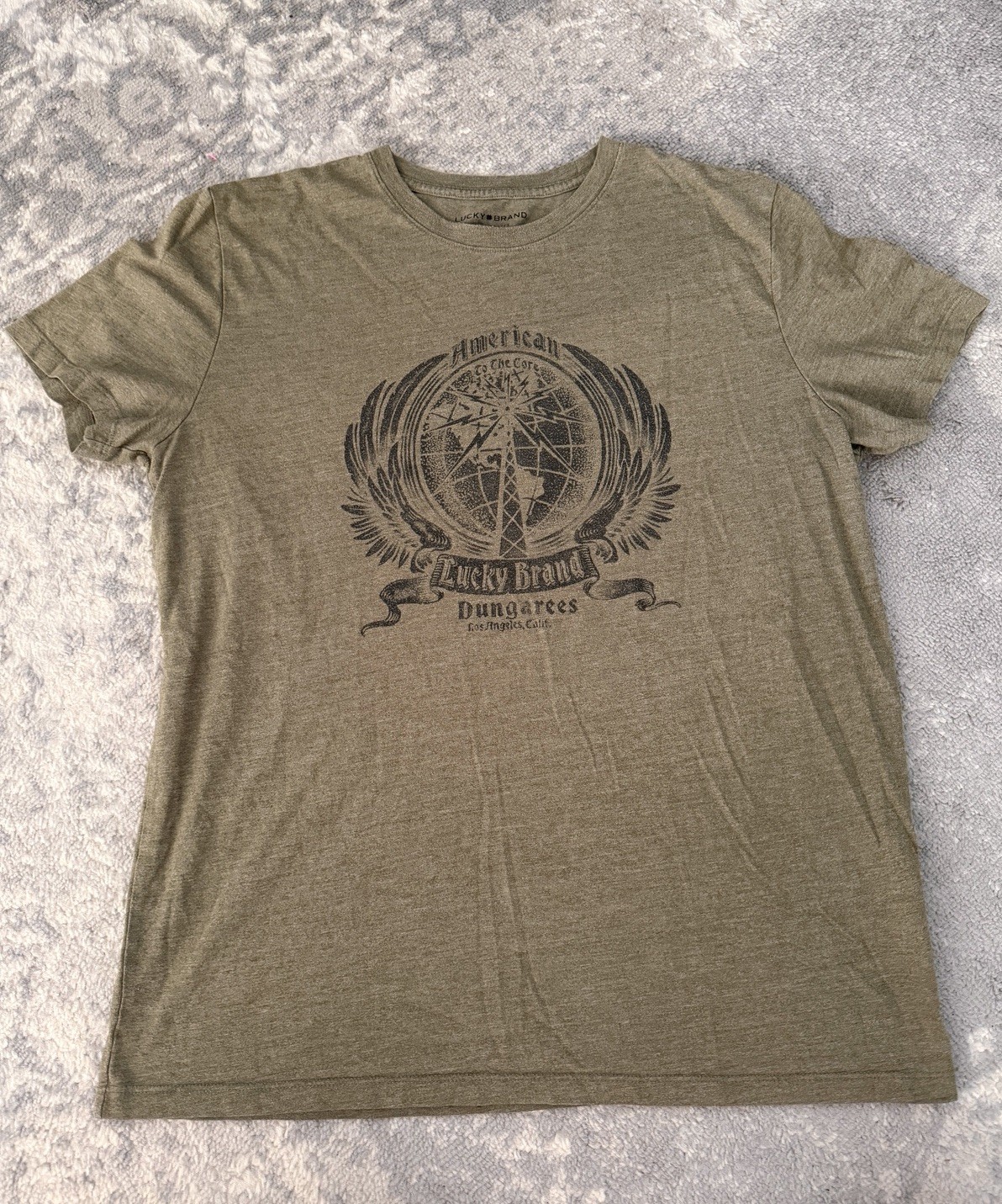 Lucky Brand T Shirt Olive Green American To The Core Men’s Large Distressed gallery