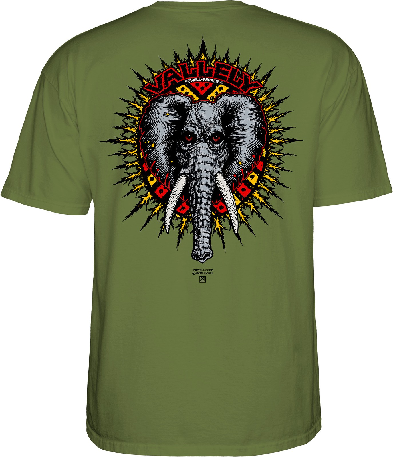 Powell Peralta Mike Vallely ELEPHANT Skateboard T Shirt MILITARY GREEN gallery