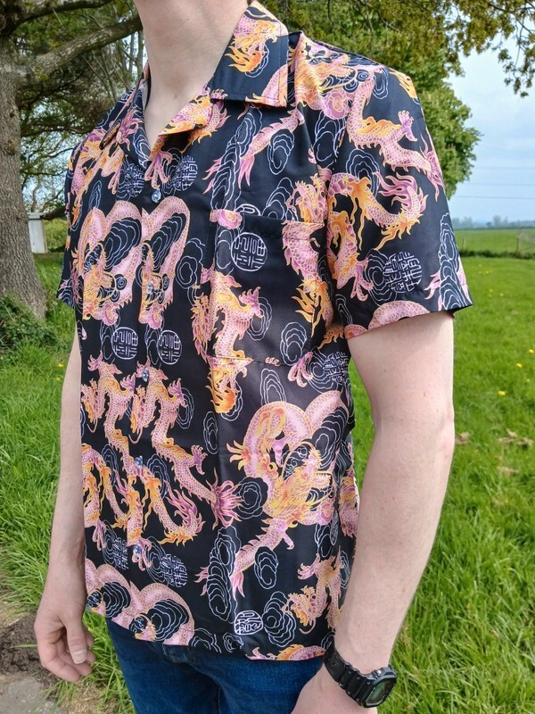 Mens Orange Pink Dragon Black Short Sleeve Hawaiian T Shirt Summer Holiday Large gallery