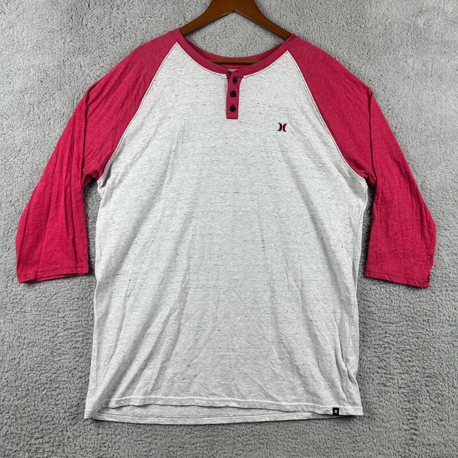 Hurley Buckle Henley Mens XXL 3/4 Sleeve Shirt Grey Red Raglan Premium Fit gallery