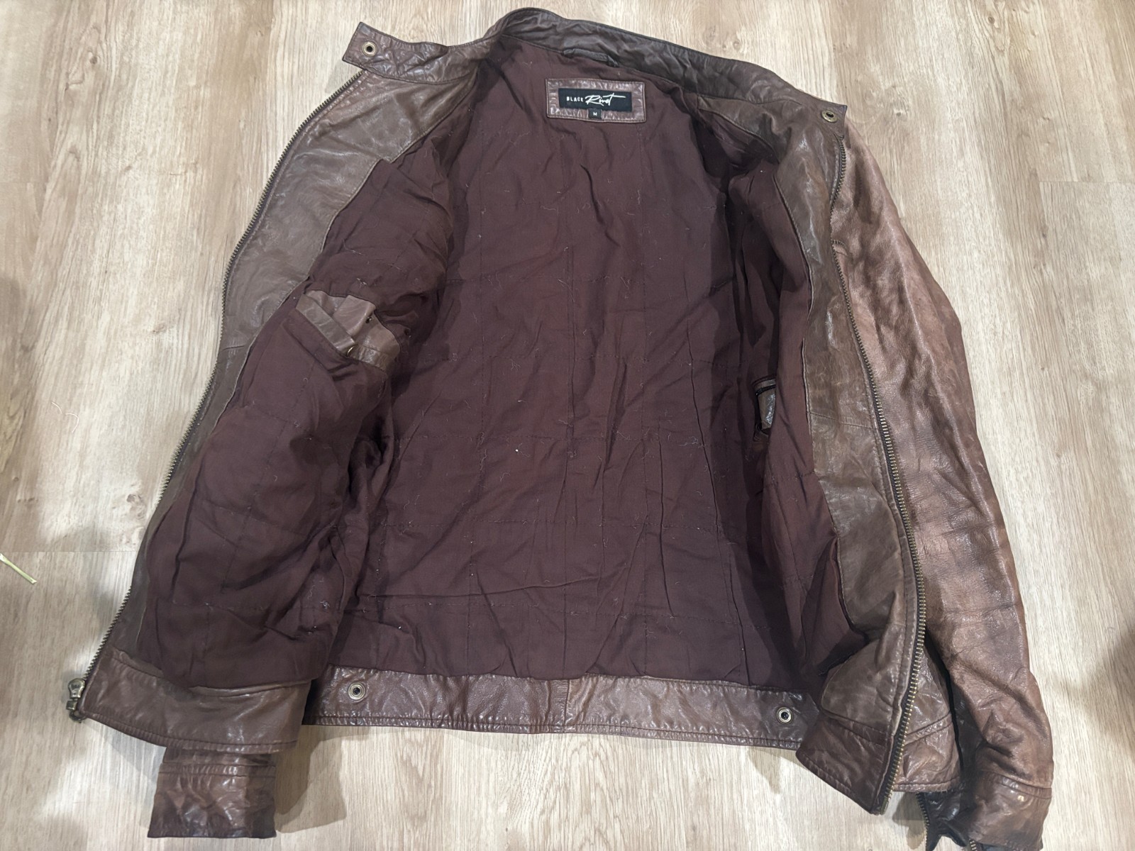 Black Rivet Men’s Genuine Leather Jacket Brown Zip Front Size M gallery