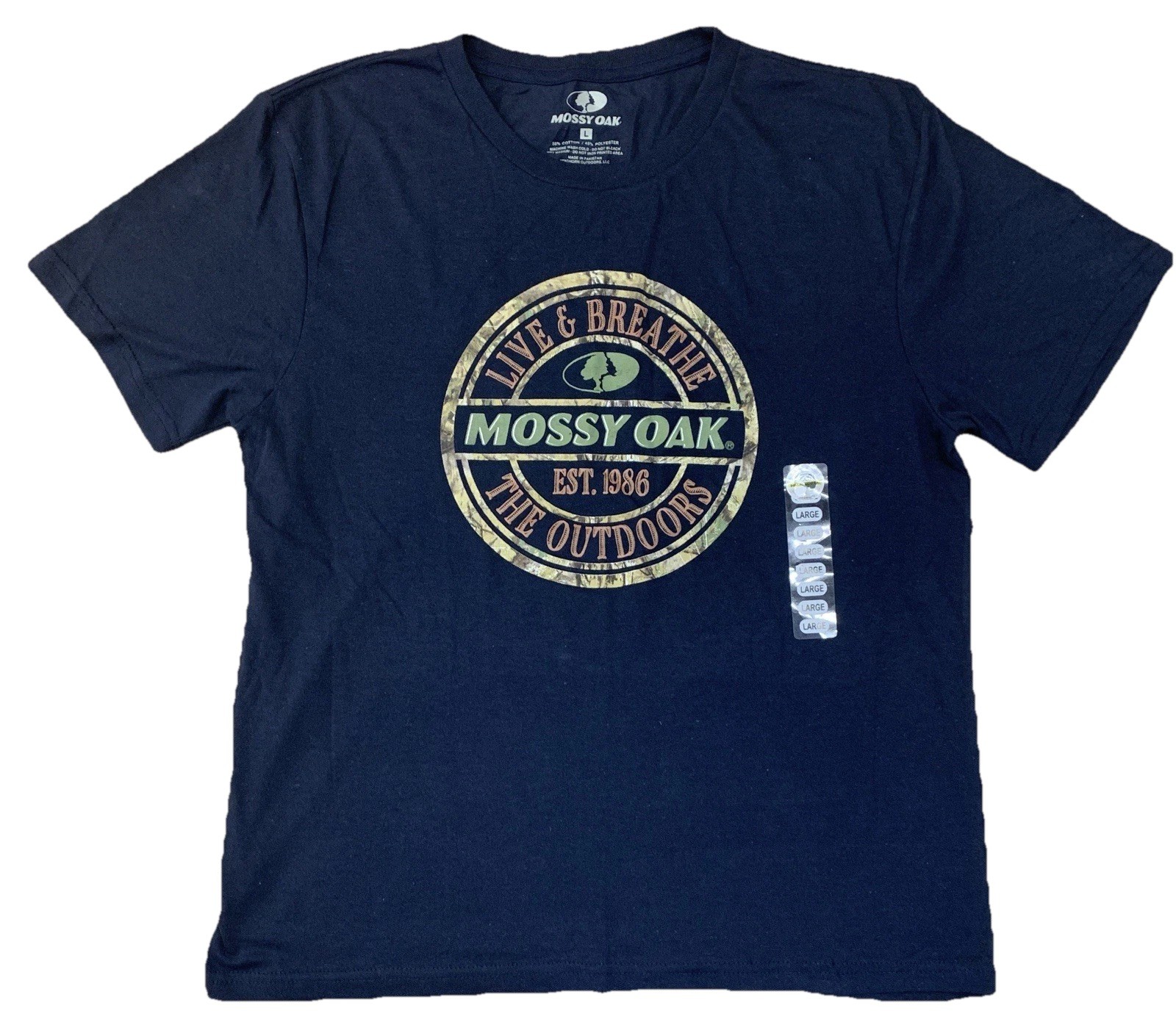 Mossy Oak Live & Breathe Outdoors Est. 1986 T-shirt Large Blue Staghorn Creek