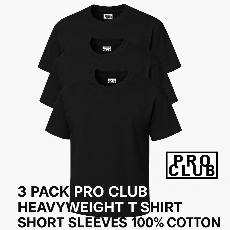3 PACK PRO CLUB MENS PLAIN SHORT SLEEVE T SHIRT HEAVYWEIGHT COTTON gallery