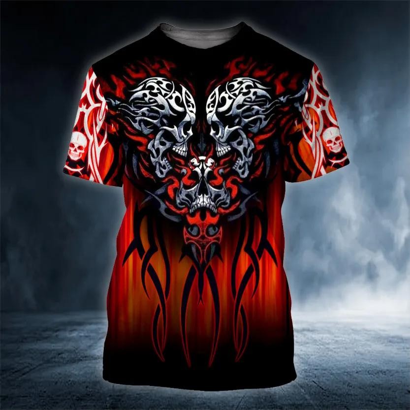 Double Heart Romantic Skull 3D T-Shirt Lover Graphic Novelty Gift for Men Tee