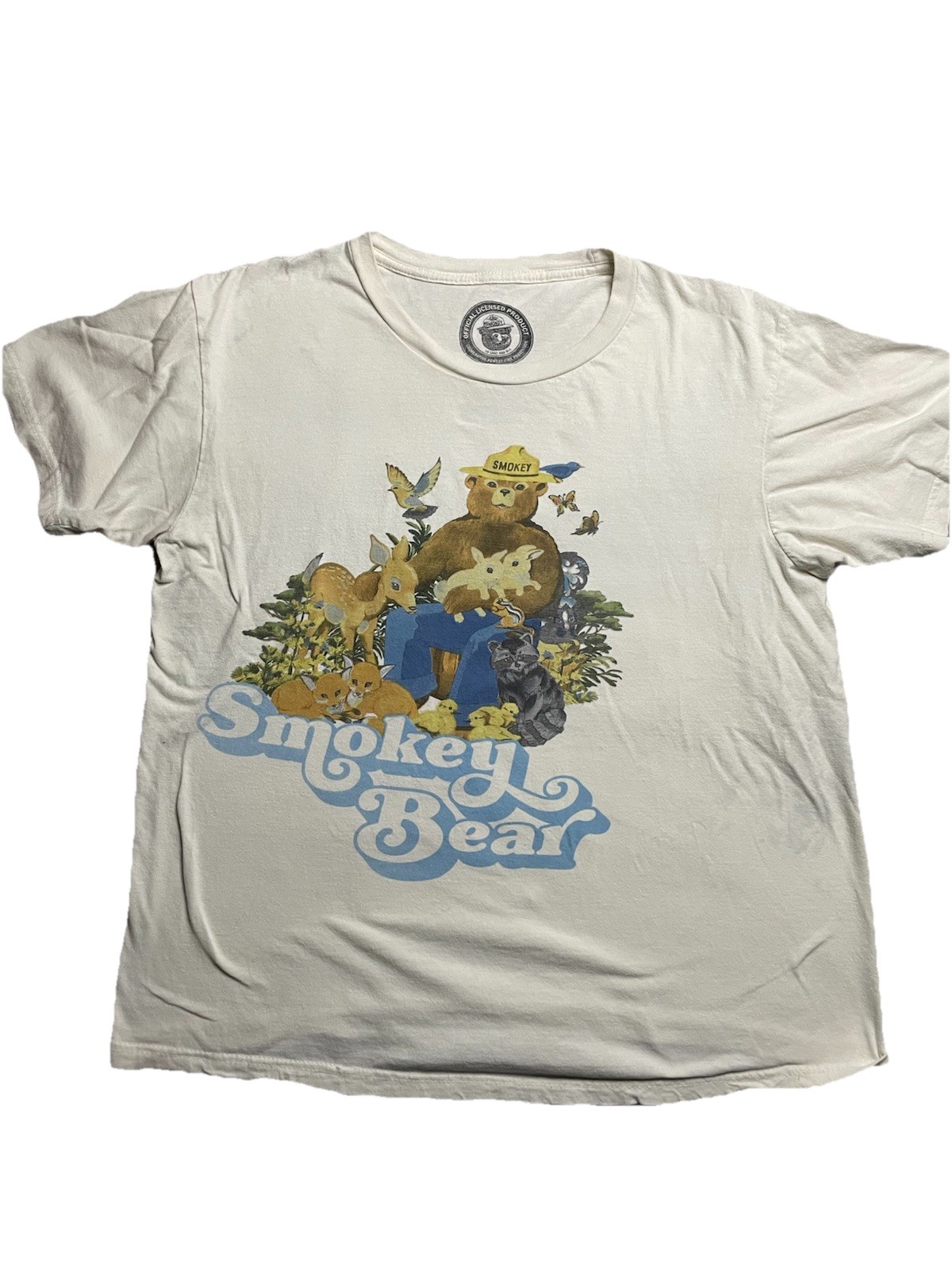 Smokey The Bear And Forest Friends Retro Graphic T-shirt Unisex Beige Size Large gallery