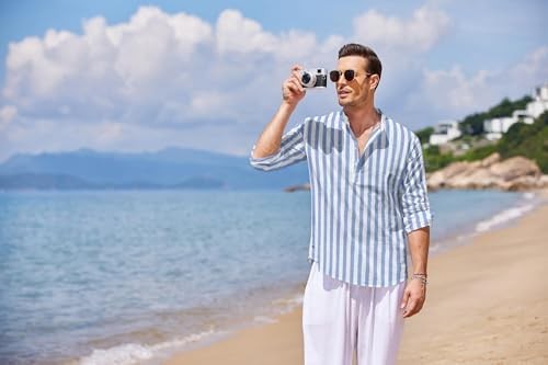 Coofandy T Shirt Casual Striped Mens Henley TShirt Long Sleeve Hippie Beach gallery