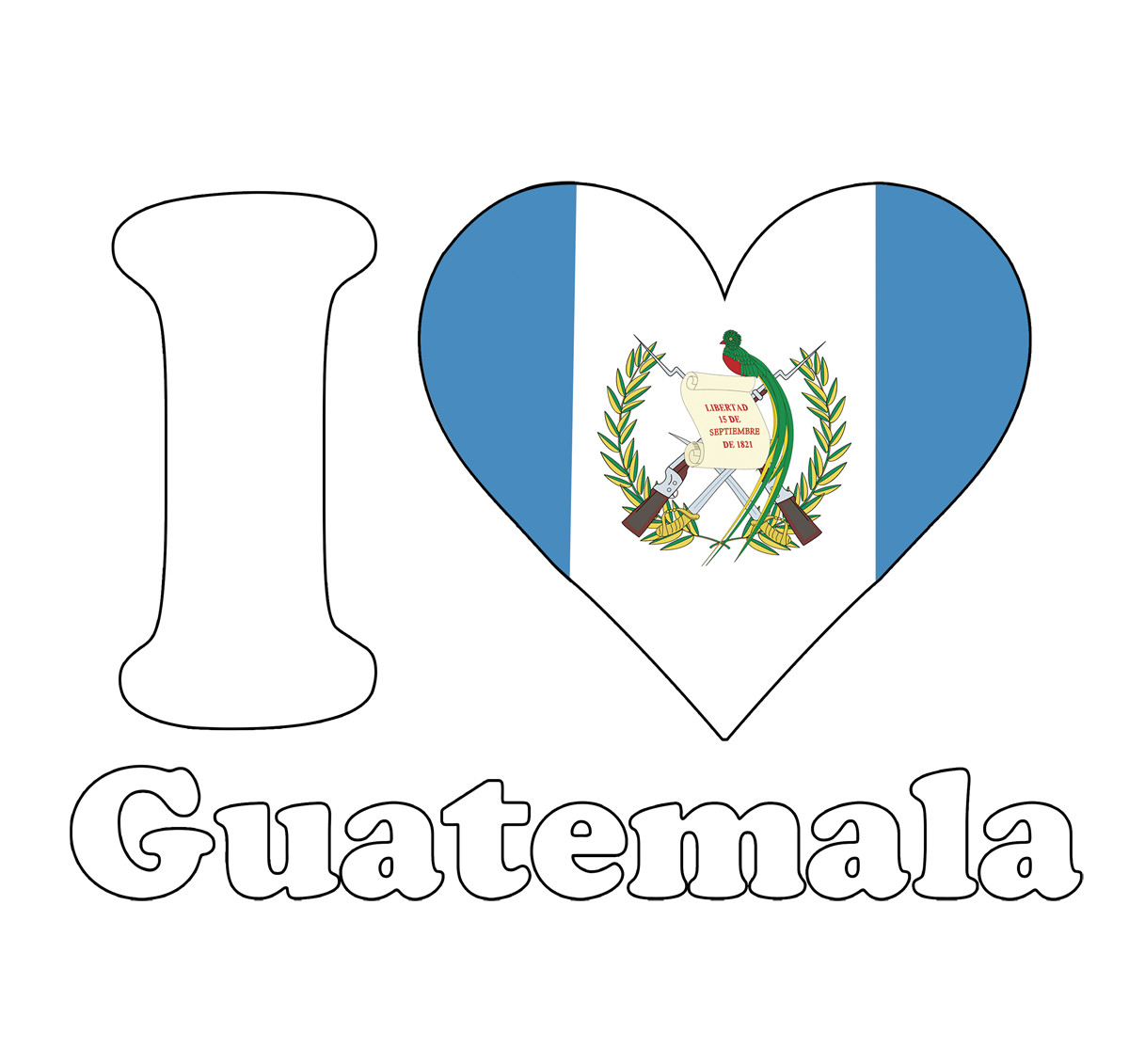 I LOVE GUATEMALA 7X9in SELF IRON ON HEAT TRANSFER PERSONALIZE FOR T SHIRT LOT