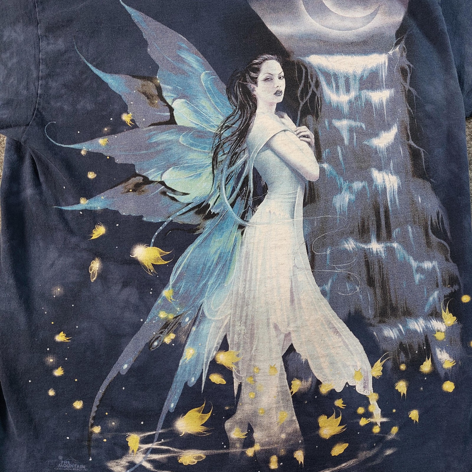 Vintage Y2K The Mountain Fairy Waterfall Shirt Medium Blue Moon Fantasy Art Tee