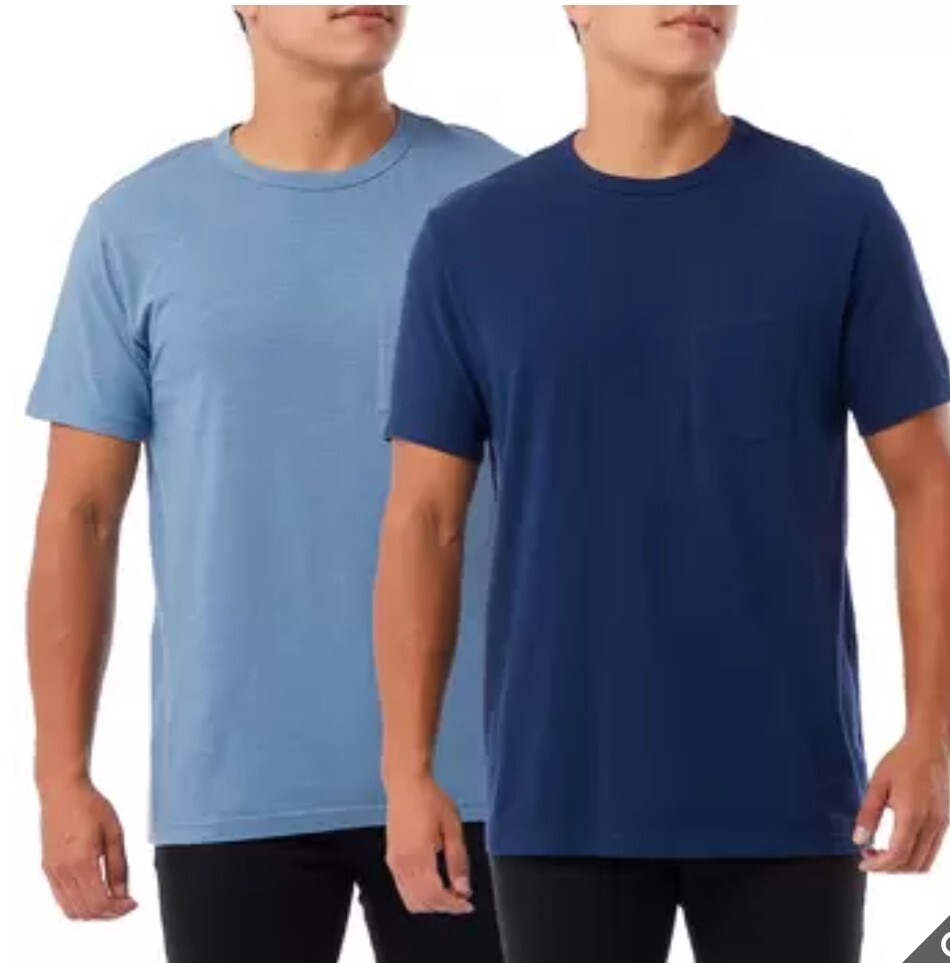 Men’s 32 Degrees 2 Pack Basic Pocket Cotton Tee T-Shirt Short Sleeve Blue Medium
