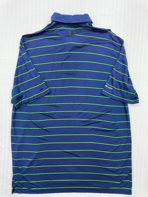 Under Armour Mens Polo Shirt Navy Blue Striped Athletic Size L Performance gallery