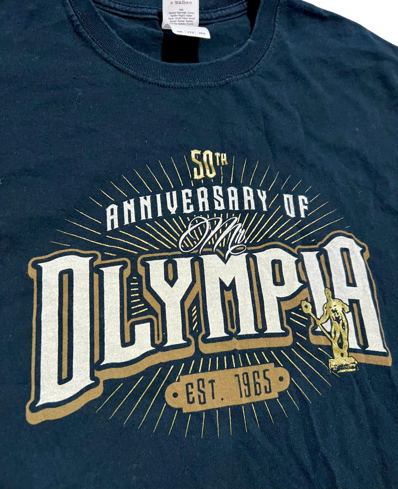 Men's 2XL Mr. Olympia 50th Anniversary Black Vintage Graphic T-Shirt gallery