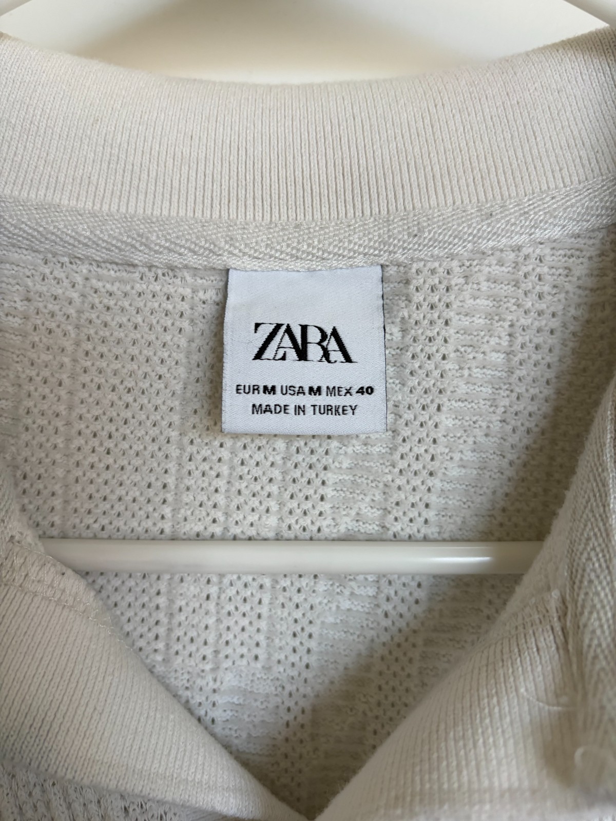 Zara Men's Textured Polo Off-White (Size: M) (Used) gallery