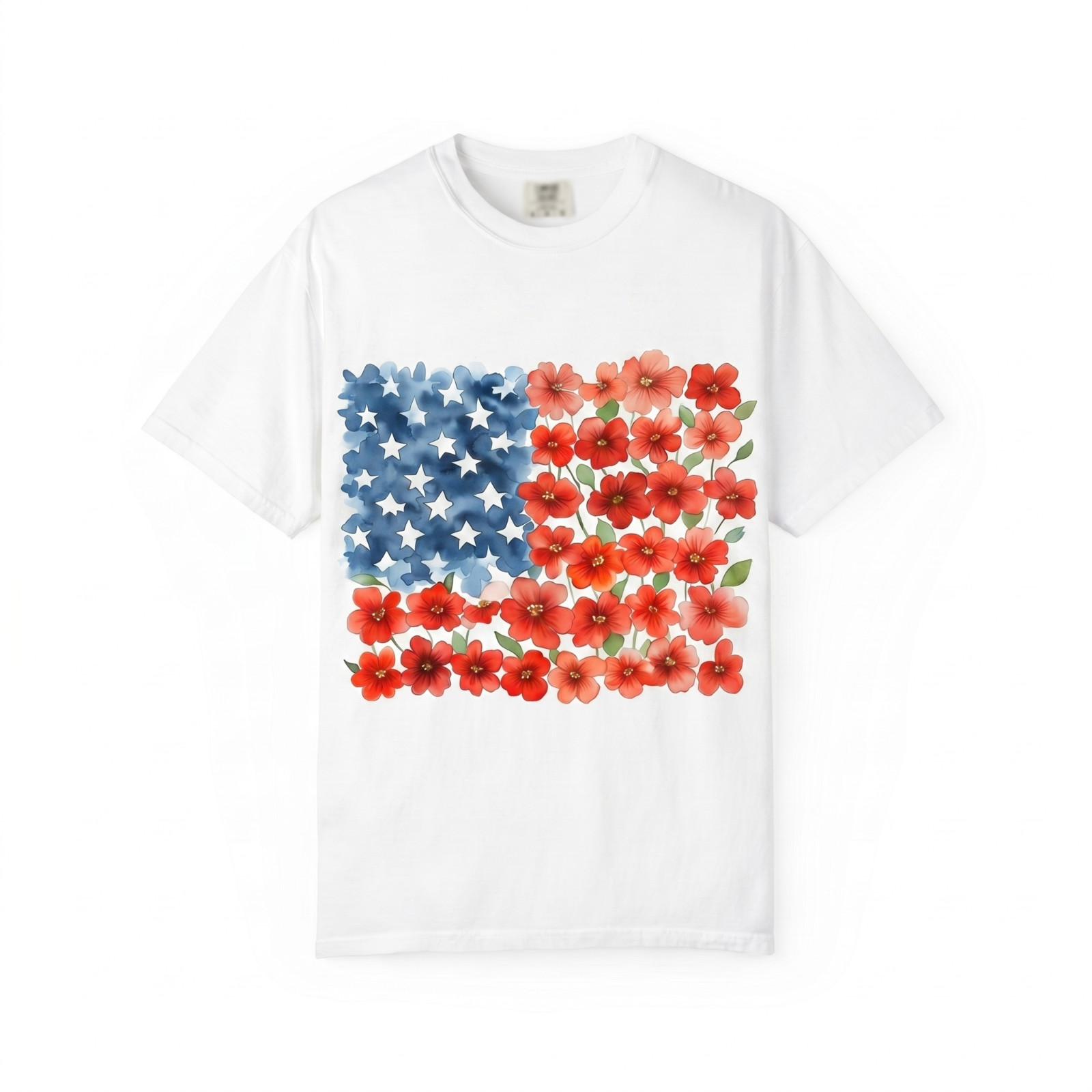 Floral American Flag Patriotic Flower 4th of July Floral Red Unisex T-Shirt gallery