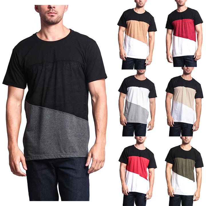 Victorious Men's Casual Long Length Color Block Poly Suede Mesh T-Shirt TS678 gallery