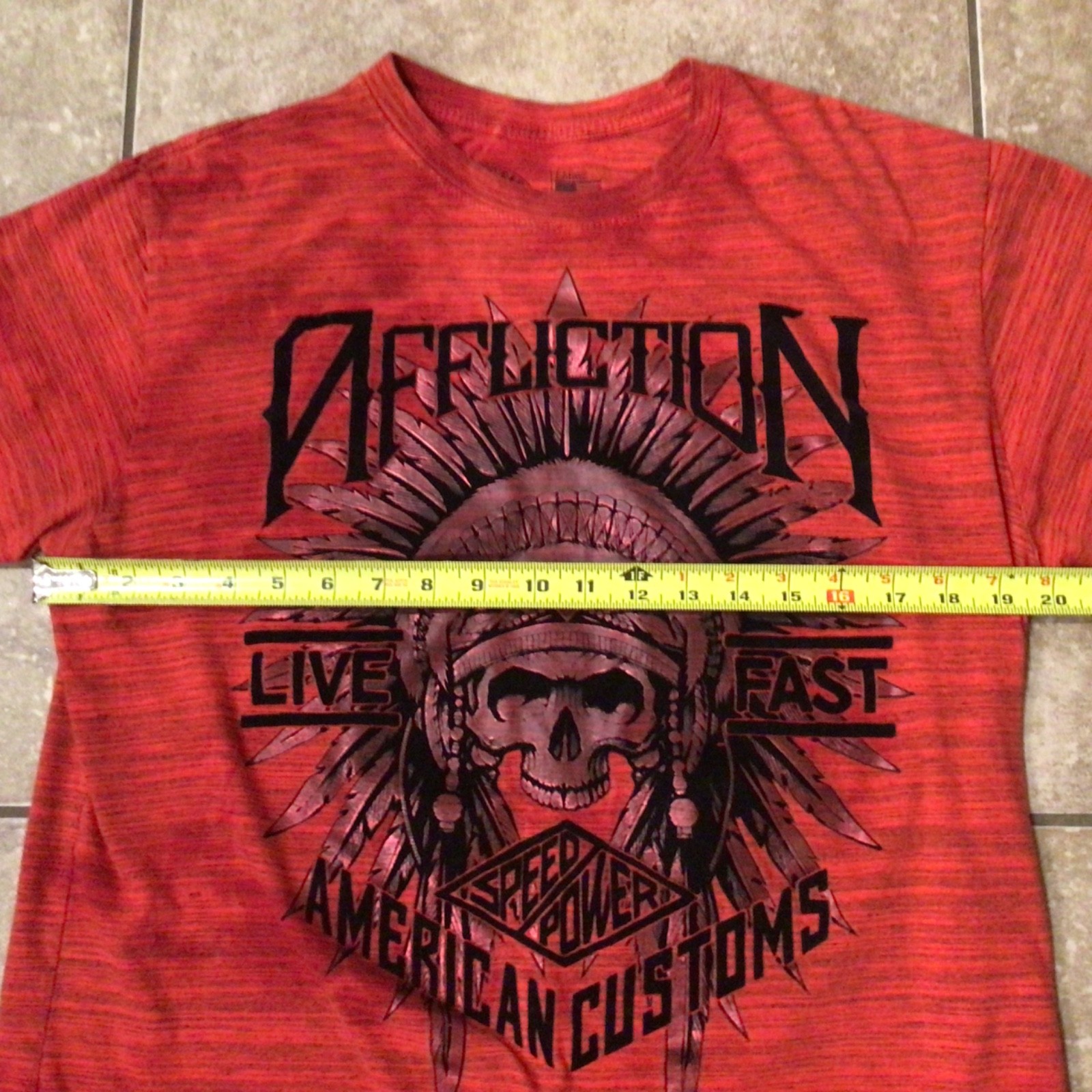 VTG Affliction Live Fast T Shirt Felt Graphic All Over Distressed L Made In USA gallery