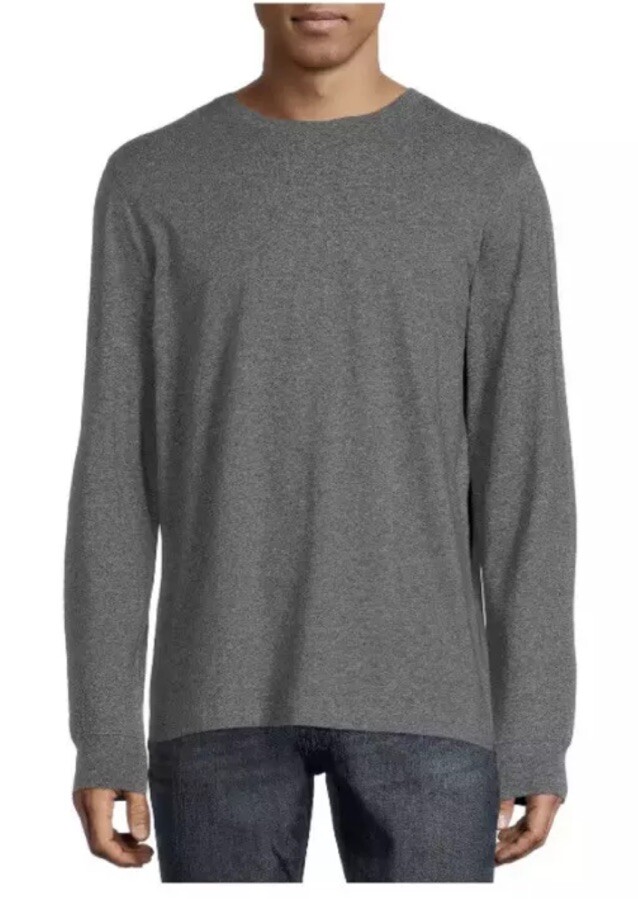 George Men’s Gray Long Sleeve Cotton Stretch Crew Neck T-Shirt Size S (34-36)
