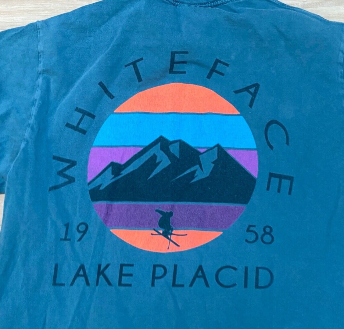 Whiteface Lake Placid Shirt Mens Small Blue 84 Long Sleeve Crewneck Tee Skiing gallery