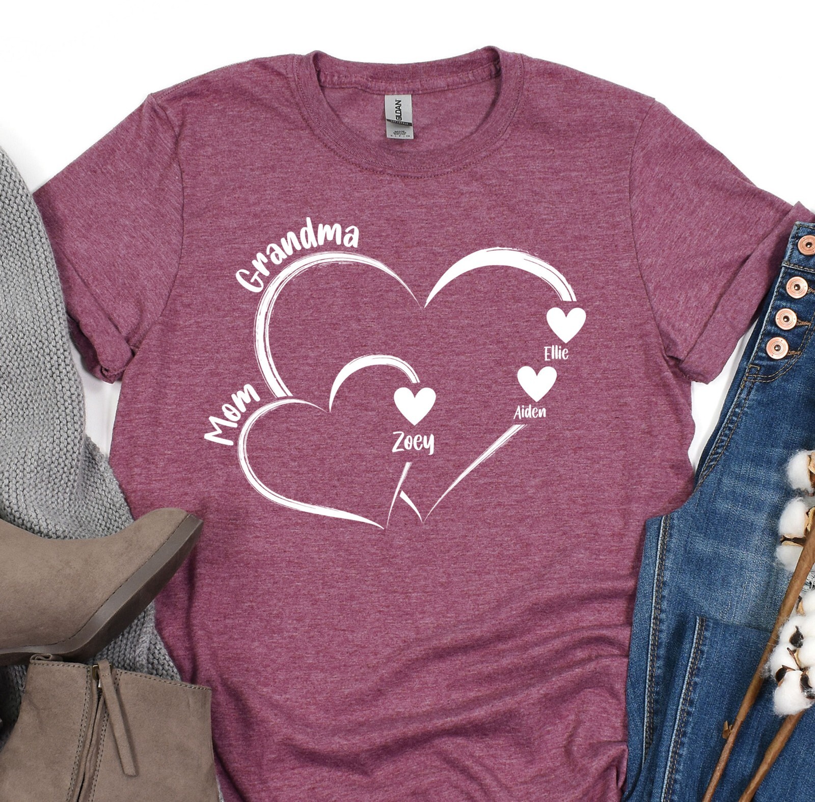 Custom Grandma Shirt, Mother's Day Gift, Kid Names Heart Tshirt, Baby Shower Tee gallery