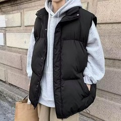 Men Sleeveless Vest Polyester Stand Collar Casual Solid Color Outerwear