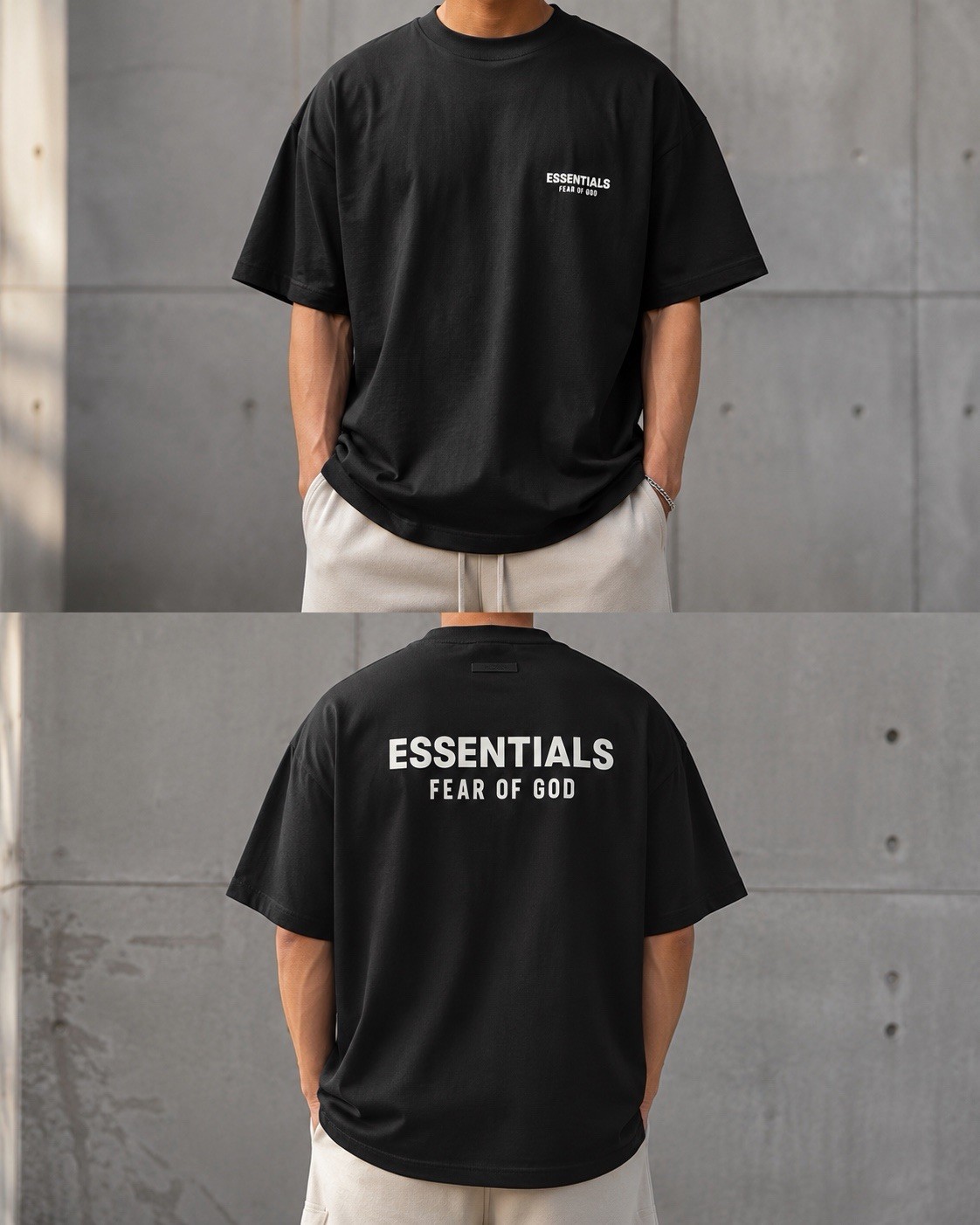 Fear of God Essentials T-Shirt Black Boxy Logo Graphic Tee Mens gallery