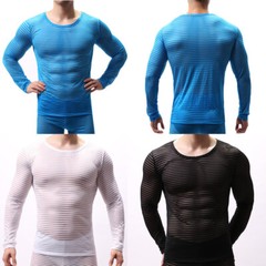 Ultra Thin Transparent Men’s Sleepwear Set Breathable Soft Tops Sexy Pants Suit
