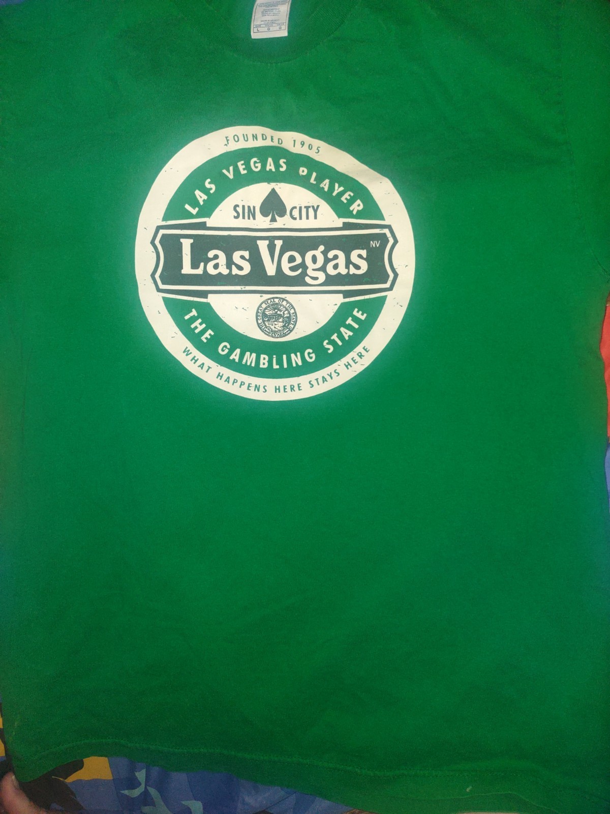 VTG Las Vegas Player T Shirt Sin City Gambling State Green Men's Large gallery